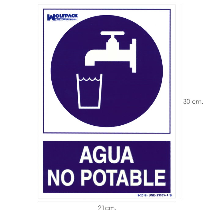 WOLFPACK LINEA PROFESIONAL Panneau Eau Non Potable 30x21cm WOLFPACK LINEA PROFESIONAL Panneau Eau Non Potable 30x21cm