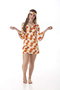 Creaciones Llopis Costume adulte hippie, robe avec trois trous, taille M, couleur orange, avec ruban pour les cheveux