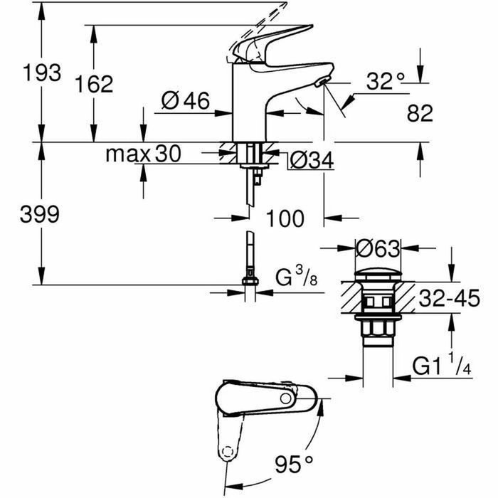 Grohe Mitigeur monocommande lavabo Swift Taille S Chromé