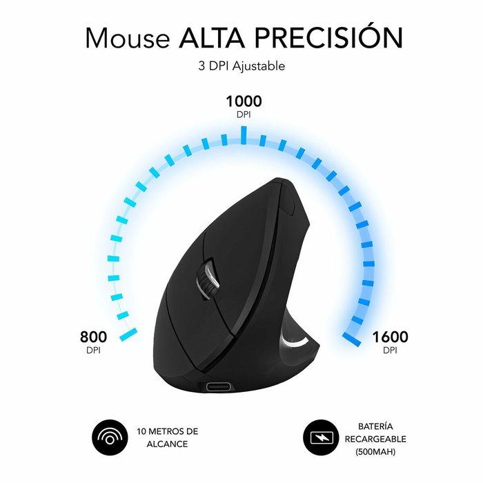 Souris Optique Ergonomique Subblim SUBMO-EDGVW01 Noir 1600 dpi