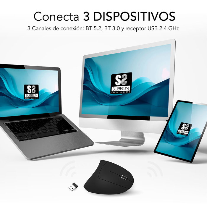 Souris Optique Ergonomique Subblim SUBMO-EDGVW01 Noir 1600 dpi