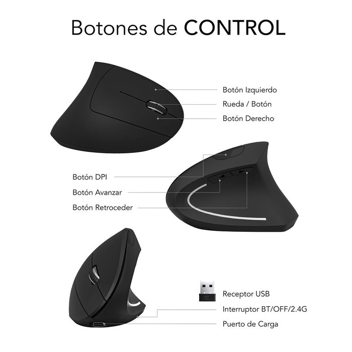 Souris Optique Ergonomique Subblim SUBMO-EDGVW01 Noir 1600 dpi