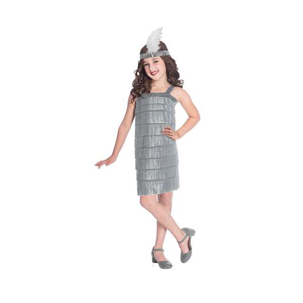 Liragram Disfraz Infantil Silver Flapper Dress - Robe déguisement années 20 style flapper en gris argenté pour fille, taille 8 à 10 ans