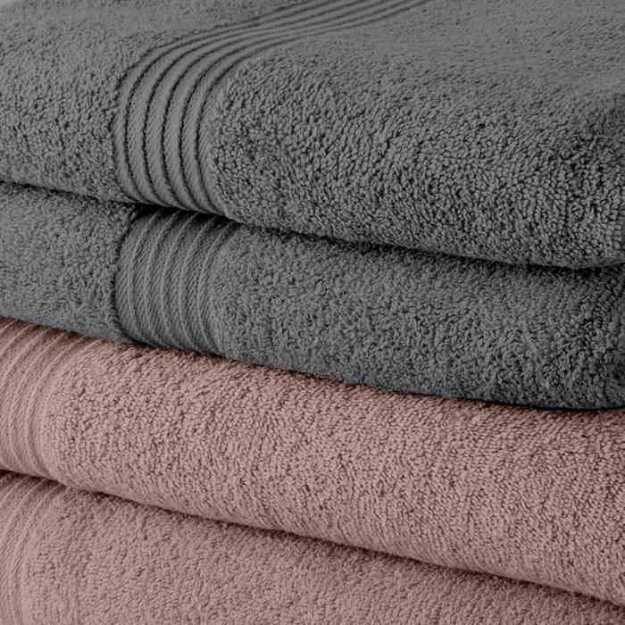 Today Lot de 10 serviettes de toilette 50 x 90 cm - Rose des sables et Acier