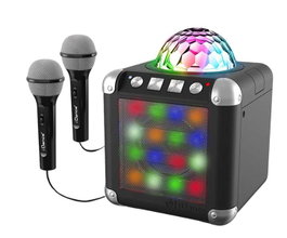 Cefa Cube Sing 300 Karaoké avec 2 microphones, lumières LED et boule disco, 20 effets lumineux, connexion Bluetooth