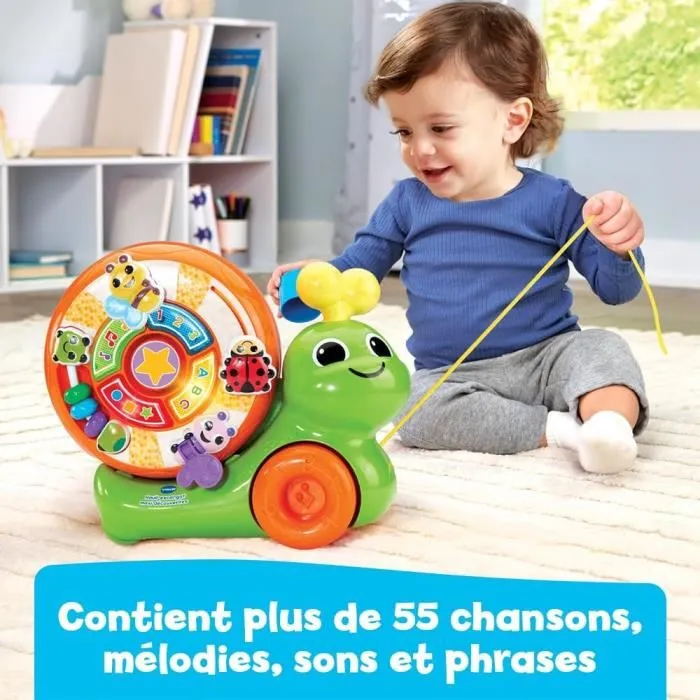 Vtech Rouli-Escargot Maxi Découvertes - Jouet à tirer musical d'éveil pour bébé avec sons et lumières, en français