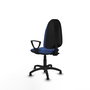 Chaise de bureau Algarra avec mécanisme de contact permanent de base, recouverte de tissu bleu marine. Équipée d'une base en polyamide noir, d'accoudoirs fixes et de butées