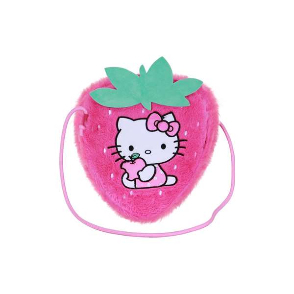 Hello Kitty Sac bandoulière en peluche motif Fraise 22x22x8cm - Sac à dos pour enfants en polyester - Marque Hello Kitty
