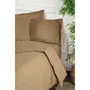Parure de lit king 1 housse de couette 220 x 240 cm + 2 taies d'oreiller 60 x 60 cm - 100% coton renforcé 117gr/m2 - Marron clair