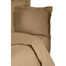 Parure de lit king 1 housse de couette 220 x 240 cm + 2 taies d'oreiller 60 x 60 cm - 100% coton renforcé 117gr/m2 - Marron clair