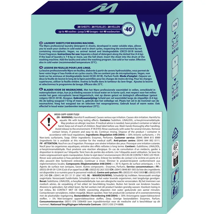 Wpro Lessive feuilles LDS025 Éco-responsable Compact
