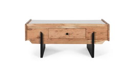 GINER Y COLOMER Table basse en acacia et marbre blanc