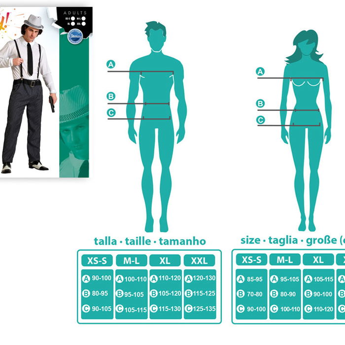 Déguisement Gangster Homme Adulte, Traje XL Noir Polyester 4 pièces