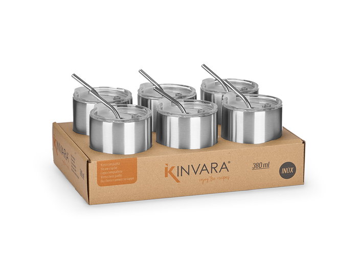 KINVARA Lot de 12 présentoirs d'exposition pour gobelets avec paille et couvercle en acier inoxydable