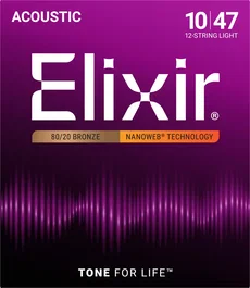 ELIXIR Jeu de cordes acoustique 12 cordes Nanoweb Bronze 80/20 10-47 / 10-27