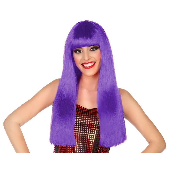 BigBuy Carnival Perruque Violette Longue de 60 cm avec Frange