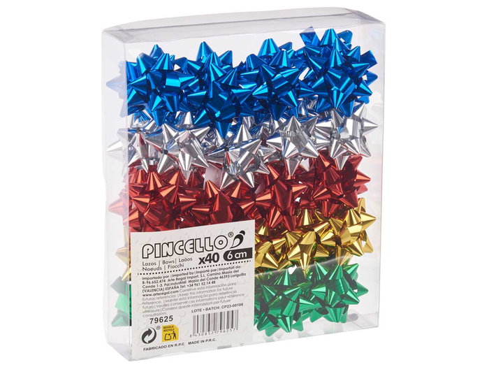 Pincello PVC 40 lazos brillo 6 cm - Assortiment de couleurs (bleu, rouge, vert, argent, jaune) (Set de 12)