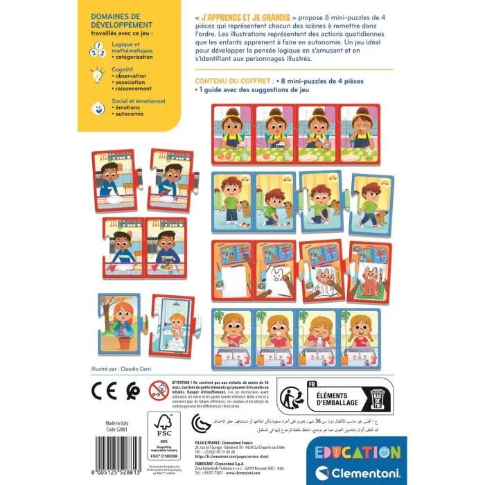 CLEMENTONI J'apprends et je grandis - Jeu éducatif avec 16 mini-puzzles autocorrectifs pour le développement logique et socio-émotionnel - À partir de 3 ans CLEMENTONI J'apprends et je grandis - Jeu éducatif avec 16 mini-puzzles autocorrectifs pour le développement logique et socio-émotionnel - À partir de 3 ans