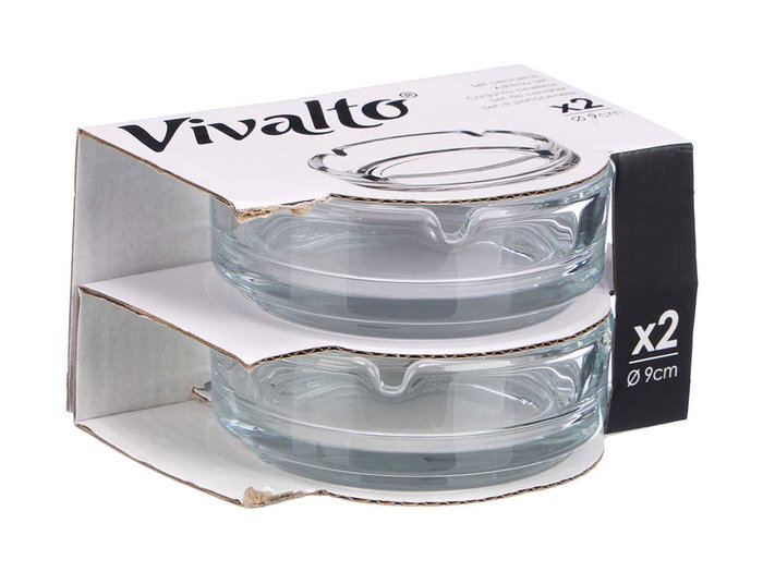 Vivalto Lot de 2 cendriers en verre transparent 9 cm | Dimensions 12 x 6.5 x 9.2 cm (Set de 36)