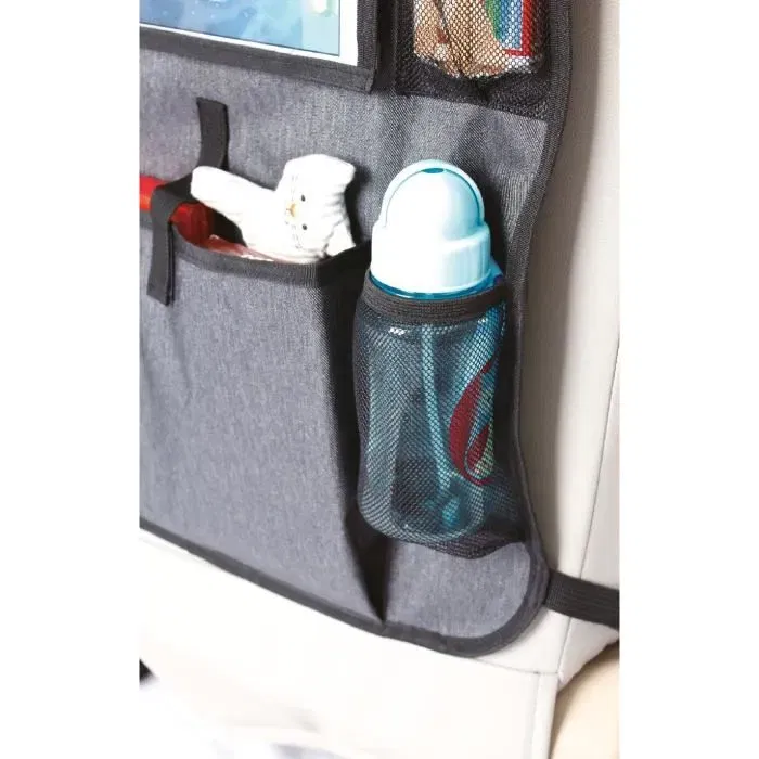 Tineo - Organiseur de siège auto universel avec poche tablette - Rangement voiture pour bébé et accessoires - Installation par Velcro