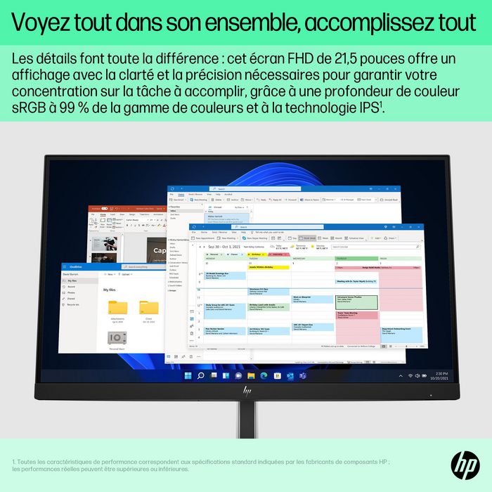 HP Écran E22 G5 21,5" - Moniteur PC Full HD IPS 75 Hz avec réglage ergonomique, HP Eye Ease et connectivité polyvalente