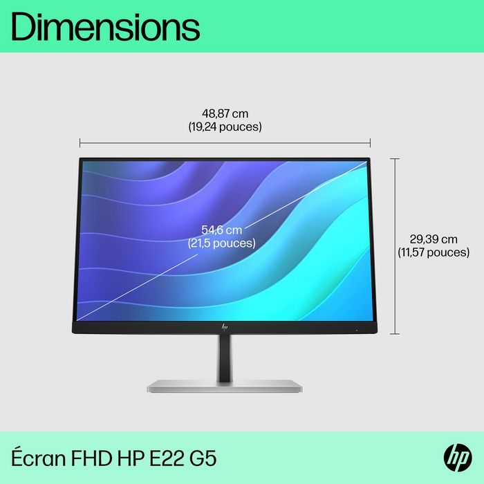 HP Écran E22 G5 21,5" - Moniteur PC Full HD IPS 75 Hz avec réglage ergonomique, HP Eye Ease et connectivité polyvalente