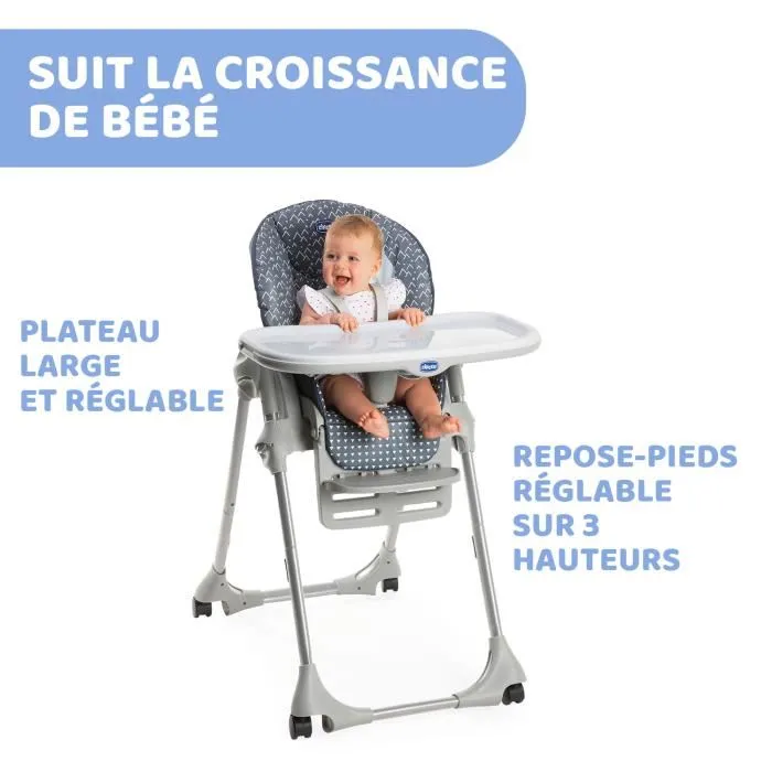 Chicco Polly Easy Pinguin - Chaise haute évolutive pour enfant de 6 mois à 3 ans, convertible en chaise enfant, pratique et confortable