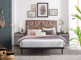 GINER Y COLOMER Cabecero en bois de manguier couleur noyer 166 cm - Tête de lit décorative en MDF sculptée main, orientation horizontale ou verticale