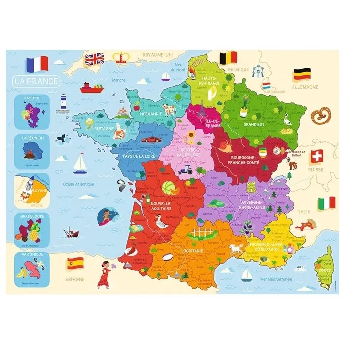 Nathan Jeux Puzzle 250 pièces carte de France - Bleu Nathan Jeux Puzzle 250 pièces carte de France - Bleu