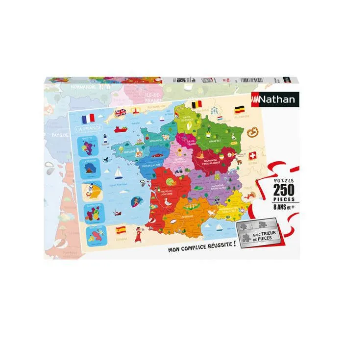 Nathan Jeux Puzzle 250 pièces carte de France - Bleu Nathan Jeux Puzzle 250 pièces carte de France - Bleu
