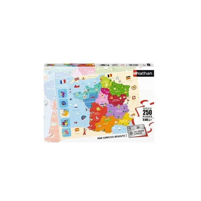 Nathan Jeux Puzzle 250 pièces carte de France - Bleu Nathan Jeux Puzzle 250 pièces carte de France - Bleu