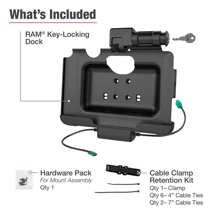 RAM Mounts Support d'alimentation et synchronisation verrouillable avec clé pour Samsung Galaxy Tab Active4 Pro et Tab Active Pro - Compatible AMPS