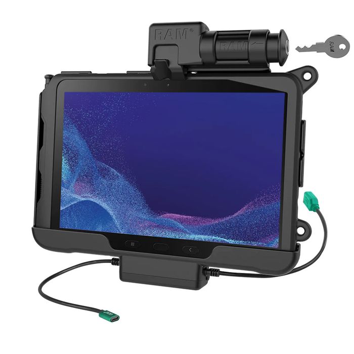 RAM Mounts Support d'alimentation et synchronisation verrouillable avec clé pour Samsung Galaxy Tab Active4 Pro et Tab Active Pro - Compatible AMPS