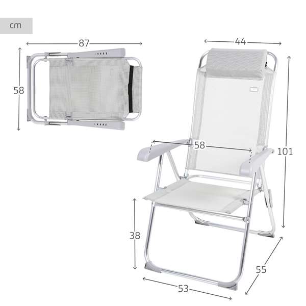 Color Baby Aktive Chaise de camping pliante réglable en aluminium avec toile, 44 x 55 x 101 cm Color Baby Aktive Chaise de camping pliante réglable en aluminium avec toile, 44 x 55 x 101 cm