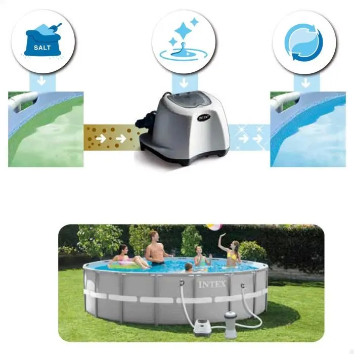 Intex 26662 Stérilisateur au sel QS200 pour piscine jusqu'à 8 m³, débit filtration 8,3 m³/h