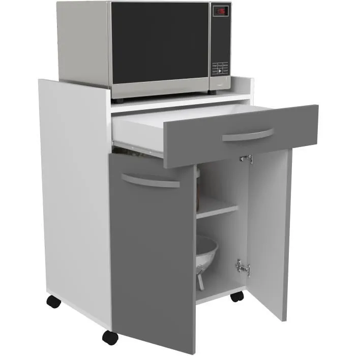 Ekipa OSLO Desserte de cuisine - 60 cm, 1 tiroir, 1 porte - L 60 x P 44 x H 81 cm - Gris brillant - Structure en panneaux de particules mélaminés