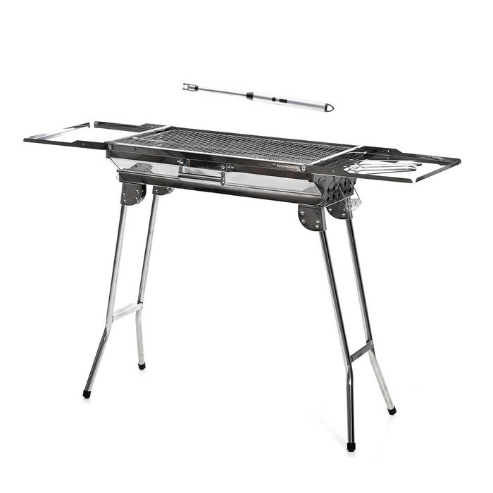 Pack Barbecue au Charbon de Bois Pliable en Acier Inoxydable et Briquet Électrique Rechargeable et Flexible InnovaGoods