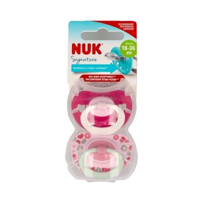 NUK Chupete Signature 18-36 en silicone, lot de 2 unités NUK Chupete Signature 18-36 en silicone, lot de 2 unités