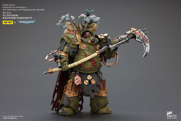 Warhammer 40k figurine 1/18 Death Guard Deathshroud Terminator 1 with Manreaper and Plaguespurter Gauntlet 14 cm