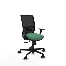 Chaise Yunquera Synchro 4 positions tissu Vert émeraude Maille Noir Base en nylon noir Accoudoir 1D Sans appui-tête Roulettes 65mm nylon