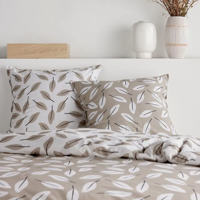Today Parure de Lit Imprimé Floral Beige avec Motif Feuille, 240 x 220 cm