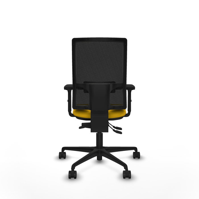 Chaise Bormate Asynchrone tissu Jaune Maille Noir Base en nylon noir Accoudoir 2D Sans appui-tête Roulettes 65mm nylon