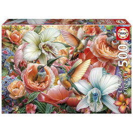 Educa Puzzle 500 pièces - Jardin de colibris - Jeu de réflexion en espagnol, français, anglais, portugais