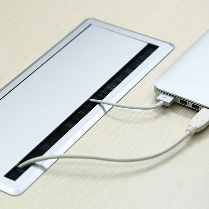 HERRAJES ALK Pasacable con Tapa Amortiguador Simple Plata con Amortiguacion 300x120x25mm