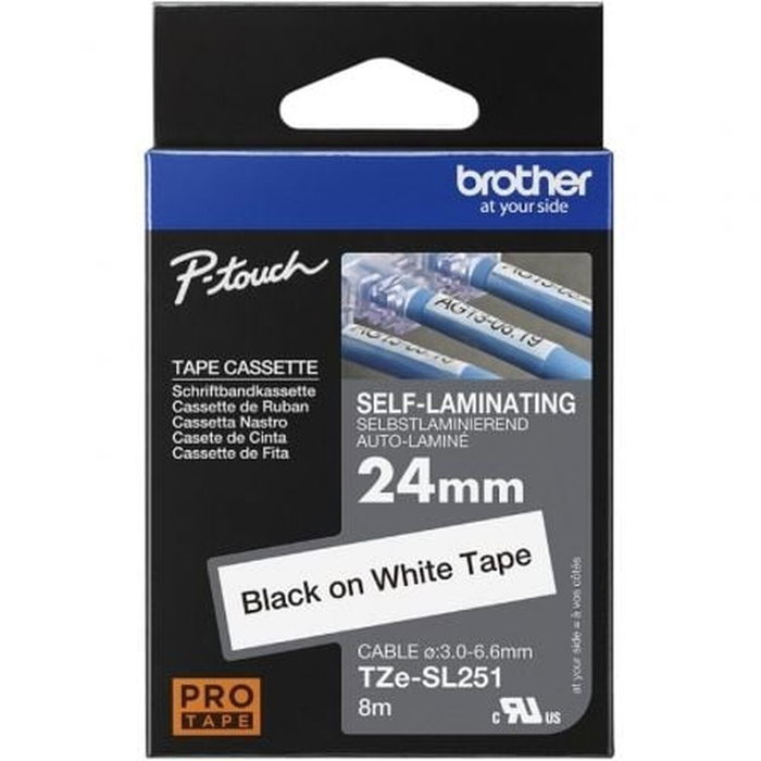 Brother TZe-SL251 Ruban autolaminé noir sur blanc 24 mm x 8 m