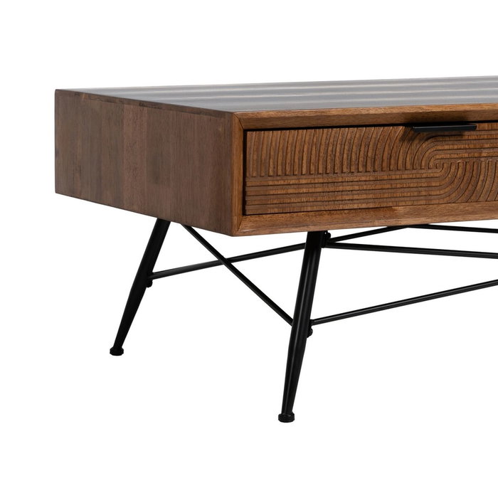 BigBuy Home Table Basse LAGOM Noir Naturel Fer Bois d'hévéa