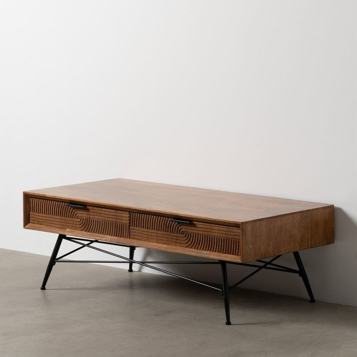 BigBuy Home Table Basse LAGOM Noir Naturel Fer Bois d'hévéa