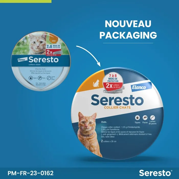 Seresto Collier Anti-Puces et Anti-Tiques pour Chat, 8 Mois de Protection, Lot de 2 Unités