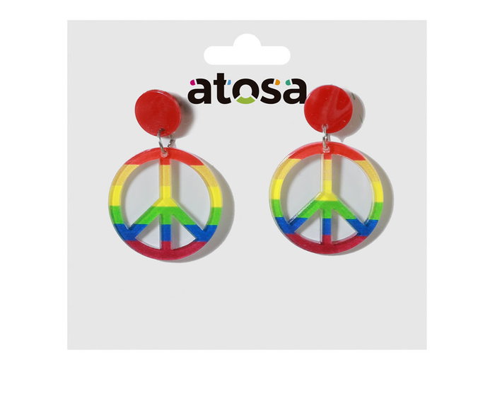 Atosa Boucles d'oreilles rondes multicolores avec symbole de paix Atosa Boucles d'oreilles rondes multicolores avec symbole de paix