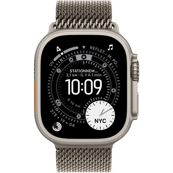 Apple Watch Ultra 3 GPS + Cellular - 49mm - Boîtier Natural Titanium - Bracelet Natural Titanium Milanese Loop - Small Apple Watch Ultra 3 GPS + Cellular - 49mm - Boîtier Natural Titanium - Bracelet Natural Titanium Milanese Loop - Small